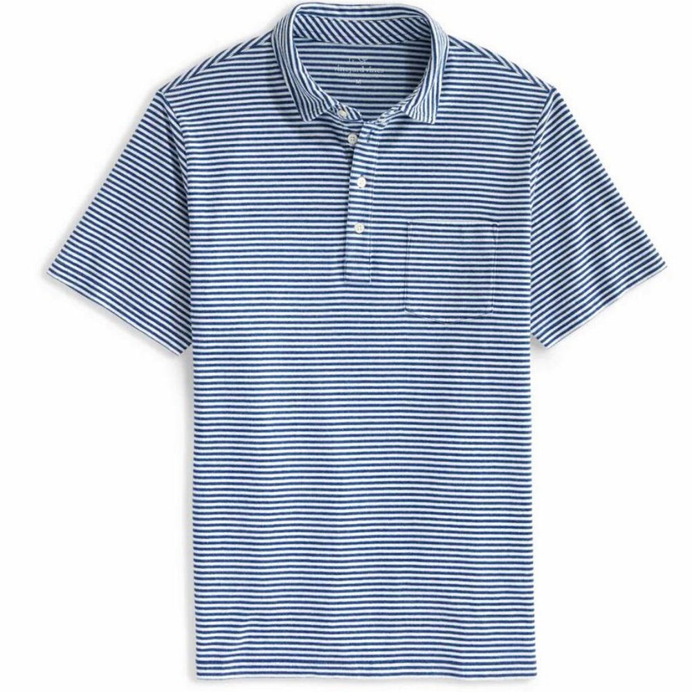 Vineyard Vines Men's Short Sleeve White and Blue Island Polo Size Large